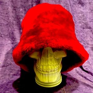 Vintage 1990s dark red faux fur bucket hat